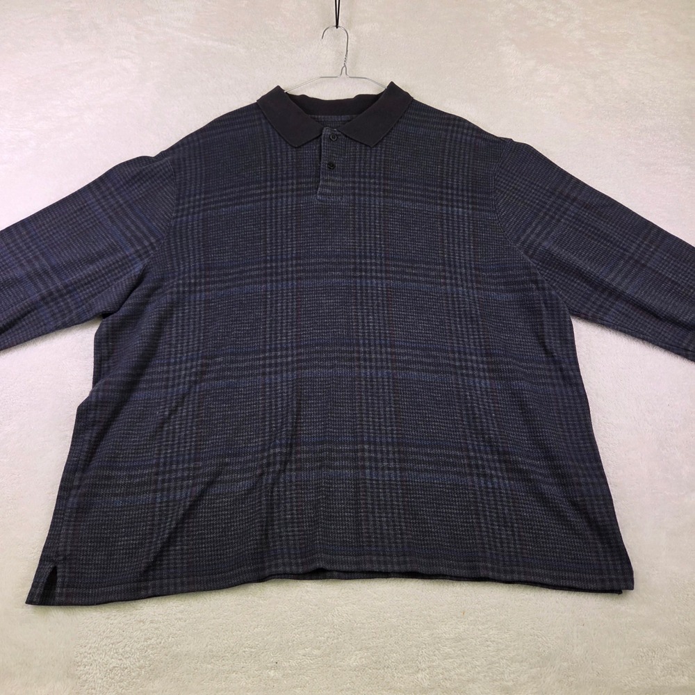 Haggar Mens XXL Long Sleeve Polo Shirt Blue Gray Plaid Cotton Blend 4059